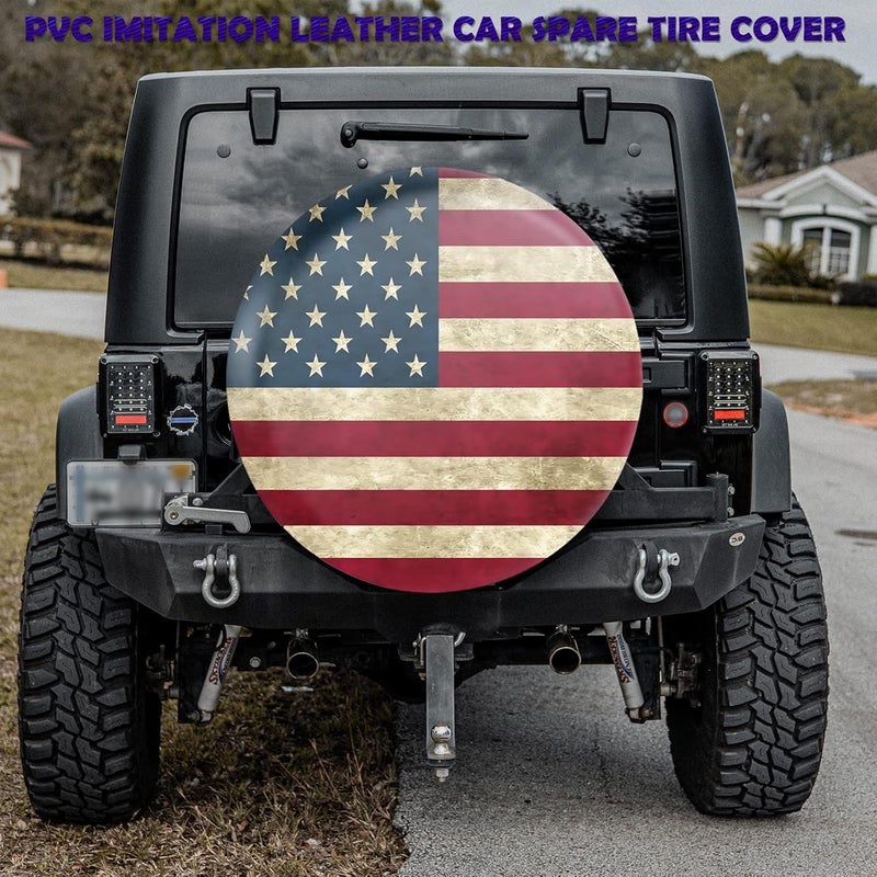 Jusen Retro American Flag Spare Tire Cover Fit for Jeep RV Truck SUV Travel Camper Trailer 14",15",16",17",Waterproof and Dustproof Protection Tires(14" for Diameter 23"-27"/58.42-68.58cm) - Image 2